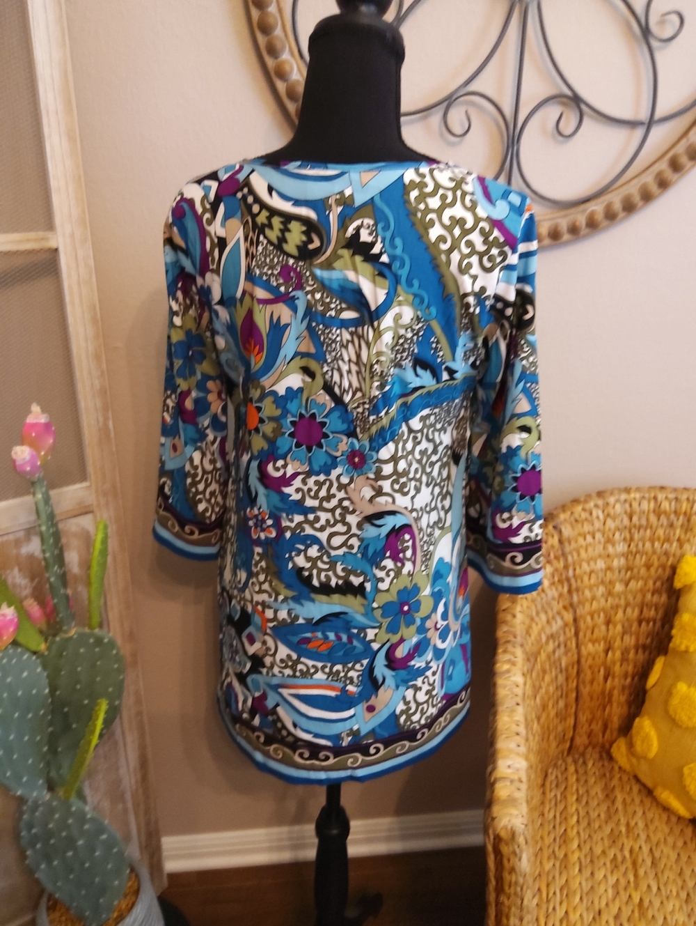 Nicole Blue Multi-Print Tie-Neck Tunic - Picture 5 of 9